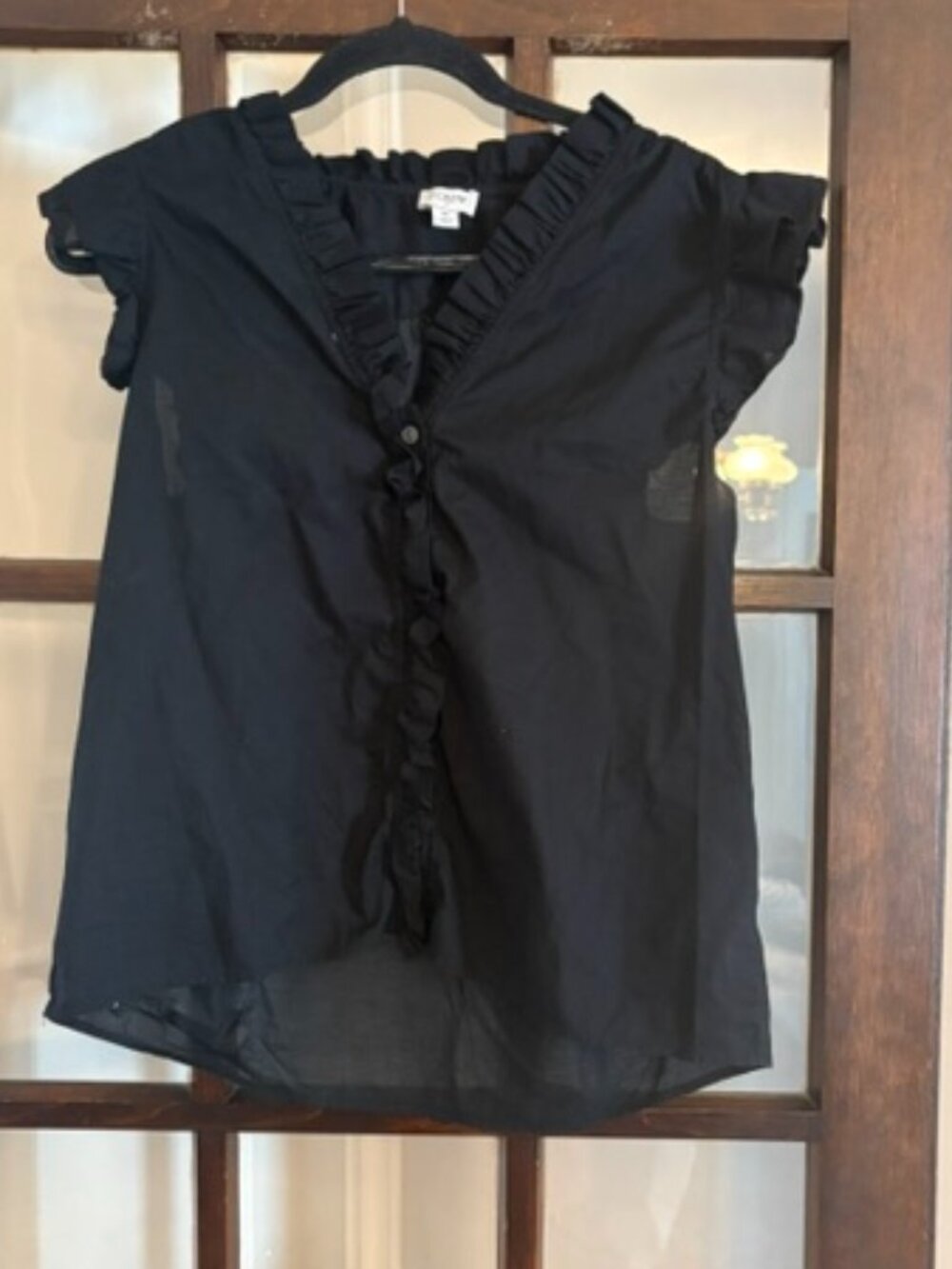 J.Crew Factory Black Blouse with Ruffles, Size Medium